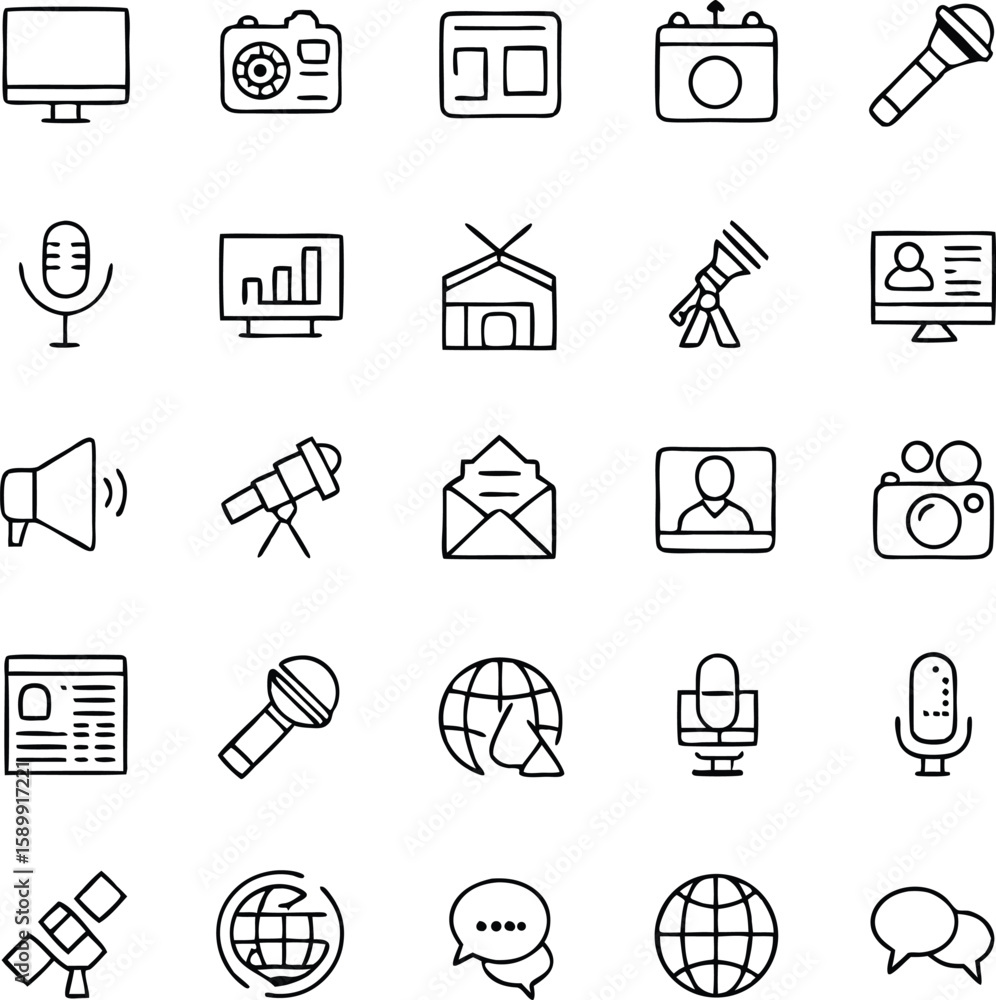 Aufkleber various communication and technology icons computer camera