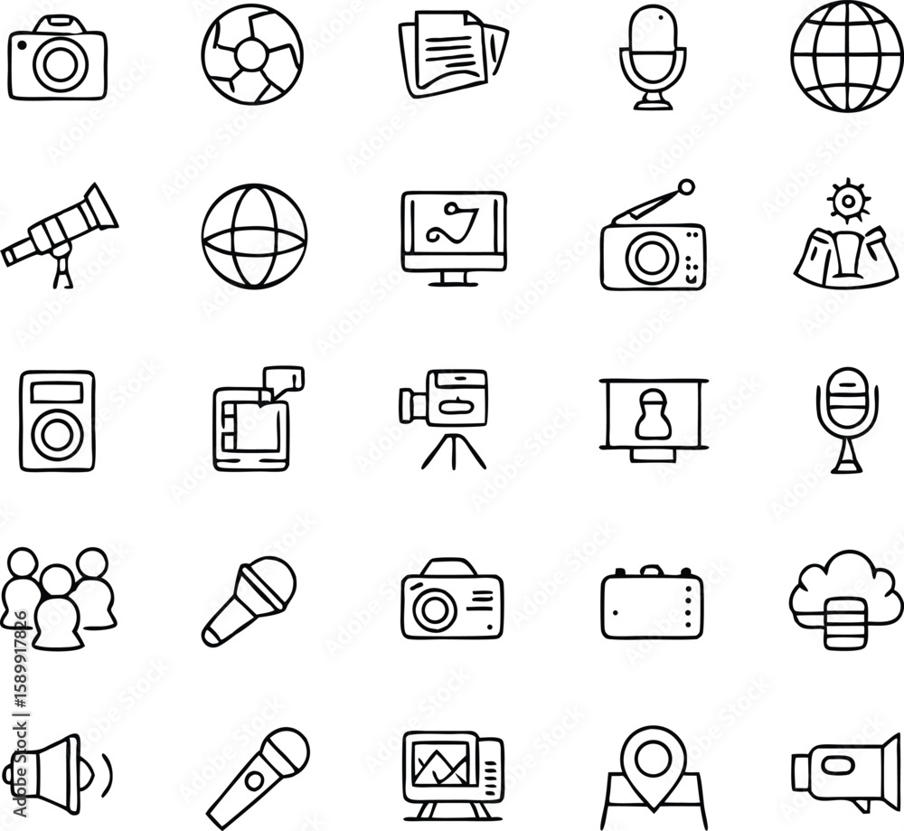 Aufkleber camera telescope microphone computer globe radio speaker people vector