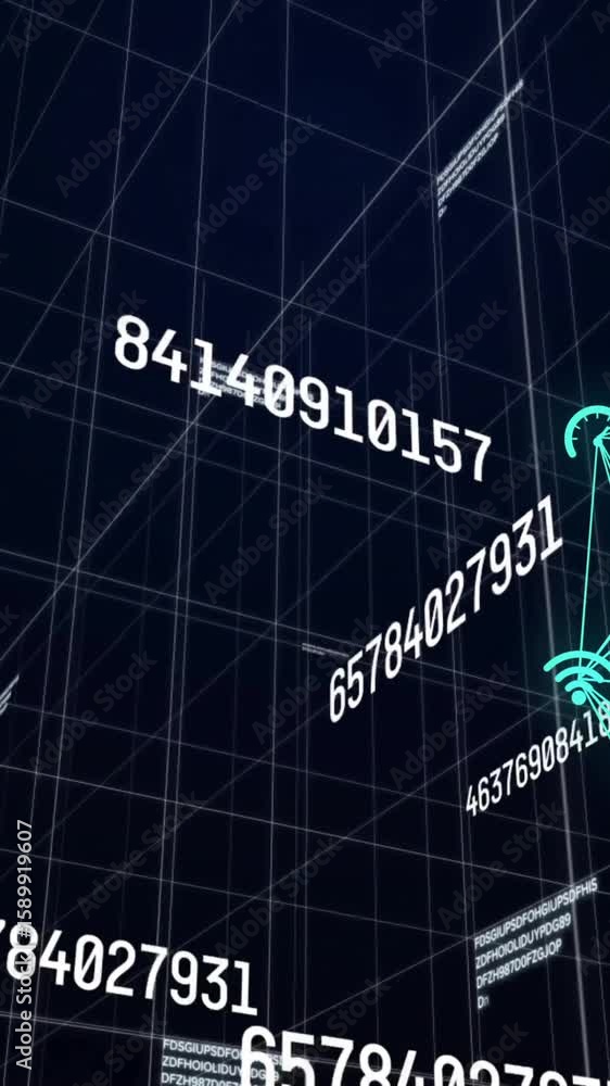 Poster animation of network of connections and data processing over globe