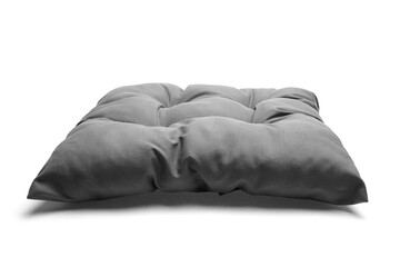 Soft gray cushion with tufted design, showcasing plush texture and comfort, ideal for home decor,...