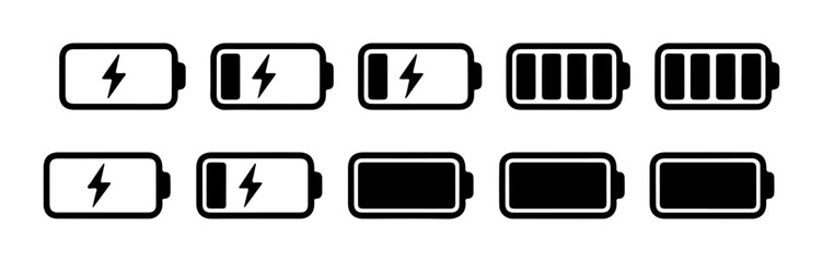 phone battery charge level icons set black

