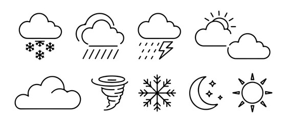 weather icon set with clouds rain storm and sun

