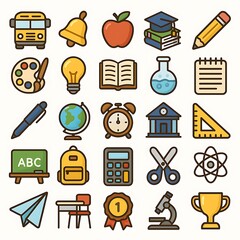 Back to school vector icons illustration education learning supplies elements for students and teachers