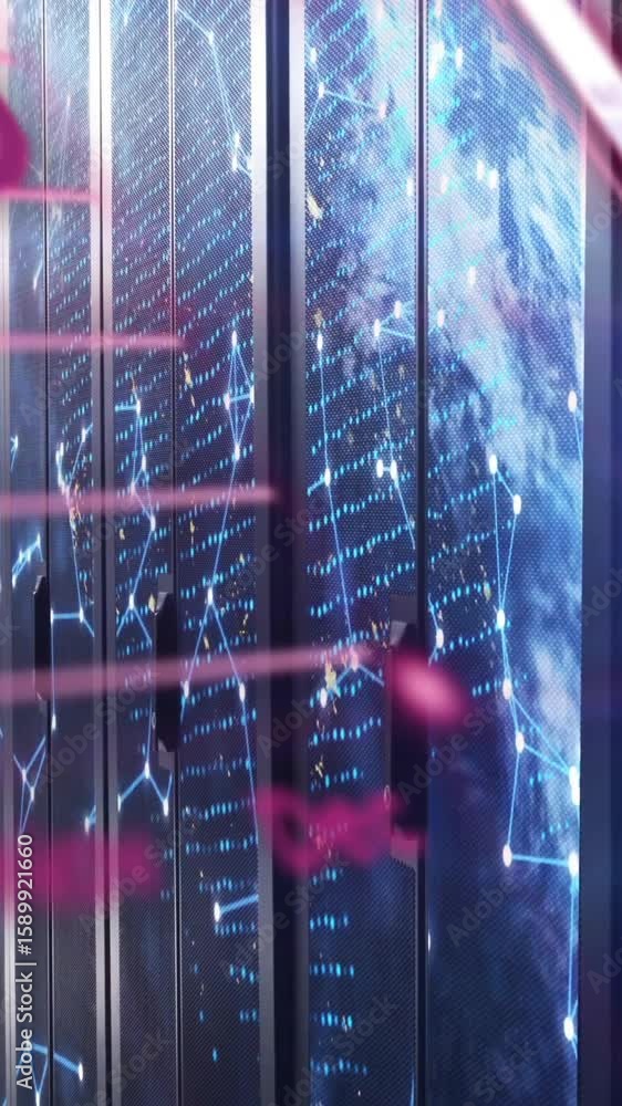 Poster animation of digital data processing over computer servers
