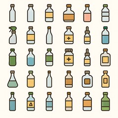 Collection of various bottles vector illustration healthcare medical containers packaging design set graphic