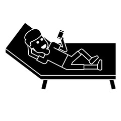 Illustration of a Man Checking Phone When Lying Down On a Beach Bed
