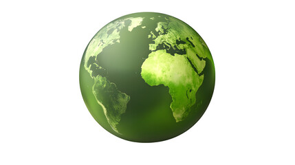 Fototapeta premium Earth globe, green tones, isolated on transparent background