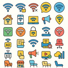 Collection of wireless internet wifi connection icons for web design and mobile app development use cases