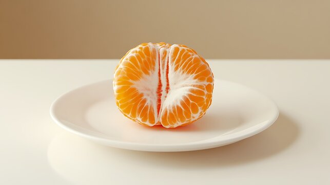 Halved Tangerine on a White Plate Against a Neutral Background