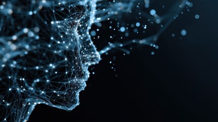 AI chatbot concept background with agent of artificial intelligence model. Abstract code in dark style. wireframe connection in a dark background.