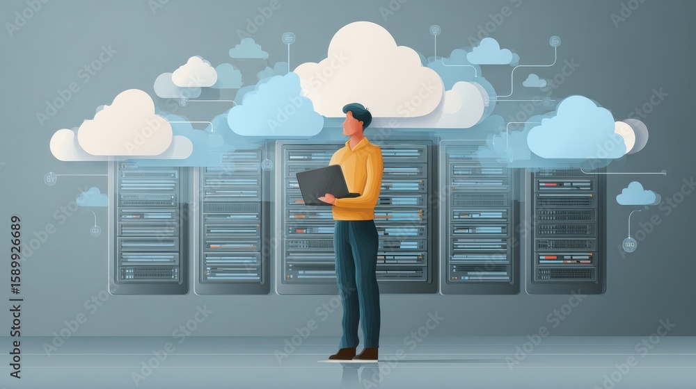 Poster network engineer cloud server vm networked virtual machines within cloud server, connectivity focus,