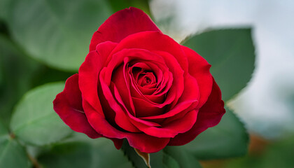 vibrant red rose with lush green leaves showcasing natural beauty and elegance conveying deep emotions and affection often used in romantic gestures