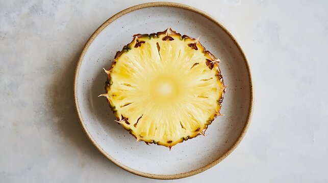 Sliced Pineapple on a Ceramic Plate