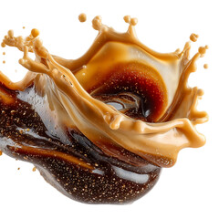 Liquid splash of coffee with milk or cream drink beverage motion  isolated on transparent background