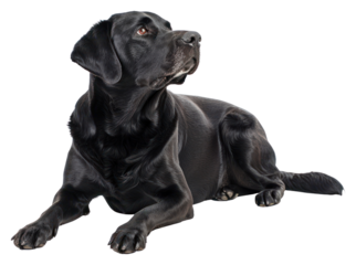 PNG Black Labrador sits and listens with his head tilted straight animal mammal pet.