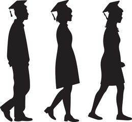 Silhouettes of graduates walking, celebrating a graduation ceremony.