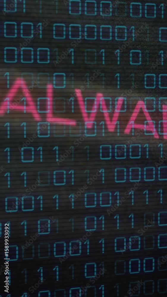 Poster Binary code with MALWARE text animation over digital background
