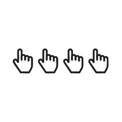 Obraz premium Four black cursor pointers pointing forward hand click