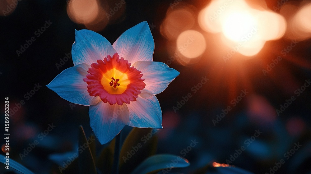 Poster a close-up of a flower with sunlight filtering through the background