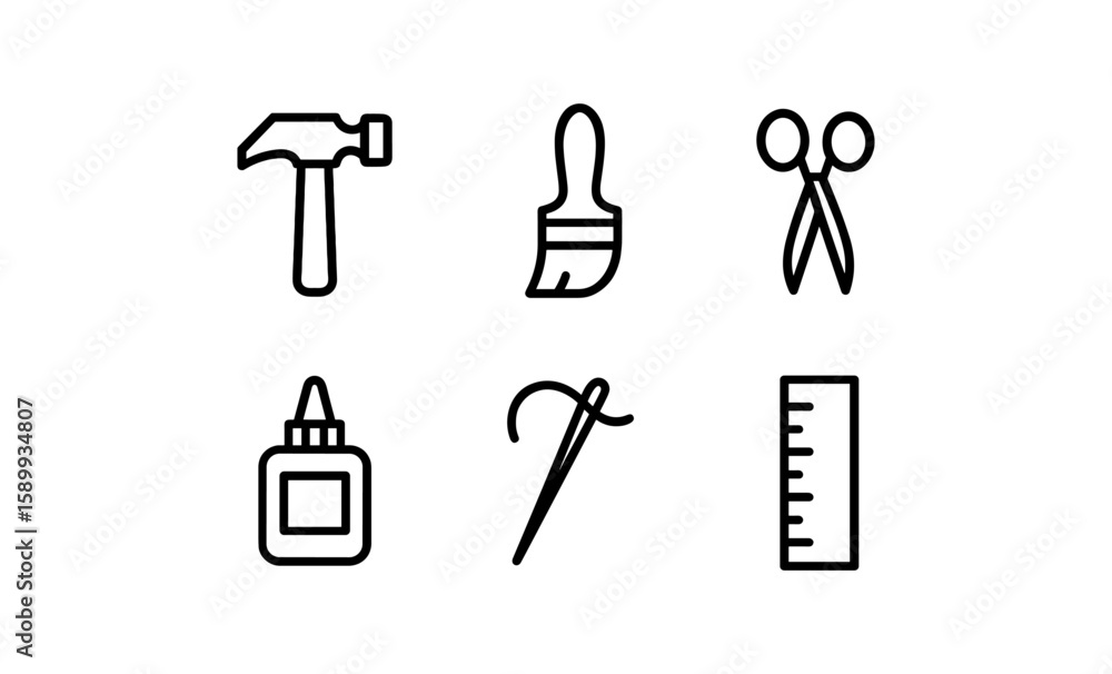 Poster set of linear tools icons for diy and craft projects in minimalist style