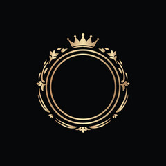 Royal Frame Logo Elegant Crowned Circle Crest for Premium or Classic Brands