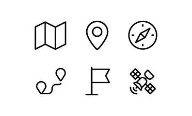Minimalist navigation and location icon set in black line style
