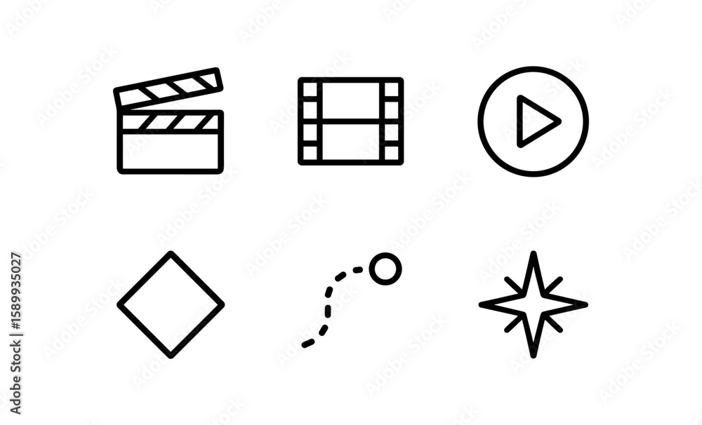 Poster minimalist media and motion icons set for digital interfaces