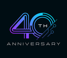 40 Years Anniversary with technology element design vector illustration. Unique 40 years logo design template. In purple blue color.