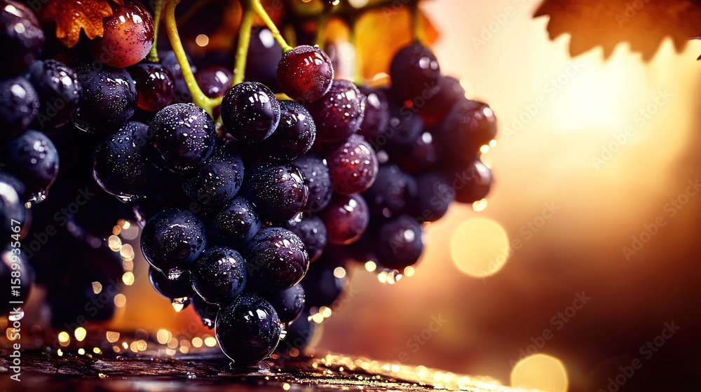Aufkleber a group of grapes rests atop a table alongside a cluster of oranges and another pile of grapes