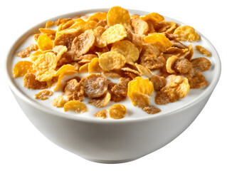 Cereal flakes and milk on transparent background