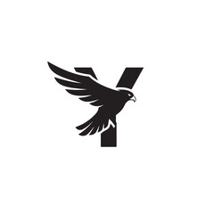 Obraz premium Majestic Falcon Embracing the Bold Letter Y in a Striking Animal Letter Logo Design
