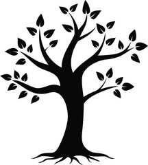 Elegant Tree Silhouette Vector with Roots and Branches