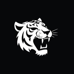 Obraz premium White Tiger Logo Roaring Fierce Tiger Head for Sports or Gaming Brand