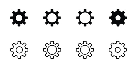 Gear and Cogwheel Icon Set, Black Filled and Outline Mechanical Vector Symbols