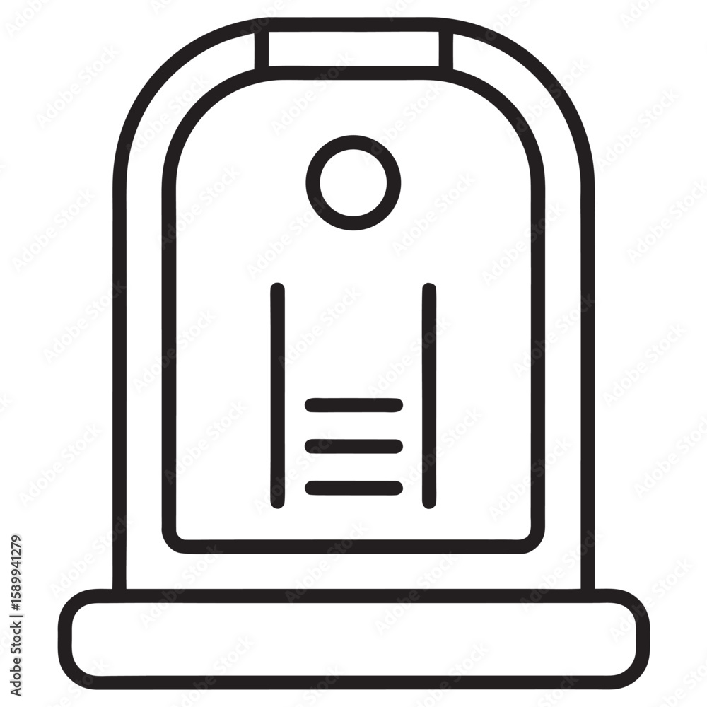 Aufkleber black outline icon of a device with a circular sensor and horizontal bars technology