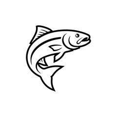 Fototapeta premium Fishing Logo Simple Jumping Fish Outline for Outdoor, Sport, or Seafood Brand