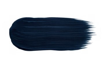 Dark blue paint brush stroke revealing textured bristles, spreading across transparent background with artistic flair