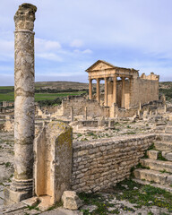 A view of the Roman ruins of Dougga (Thugga) in Tunisia