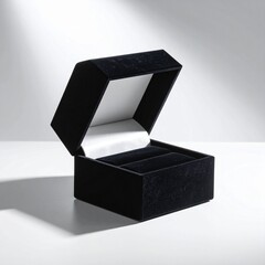 Luxury jewelry ring box with open lid and spotlight isolated on white background