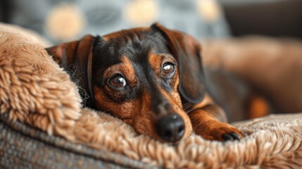 A small dog comfortably lies on a heated bed, enjoying the warmth and soft fleece cover in a cozy indoor setting, perfect for chilly weather