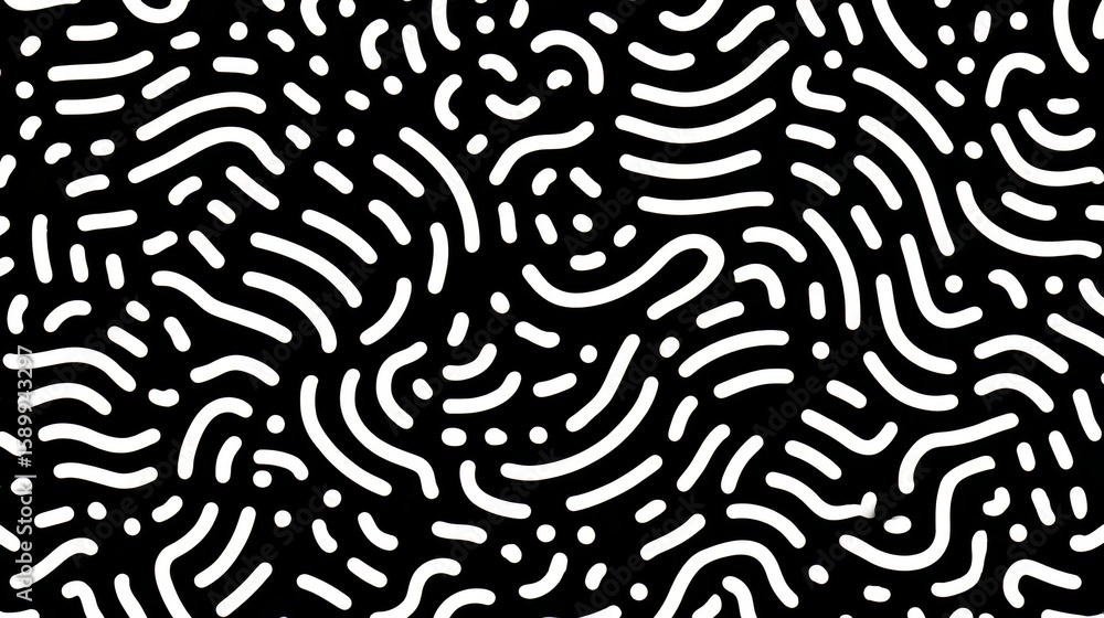 Poster black and white image of a pattern of lines and dots