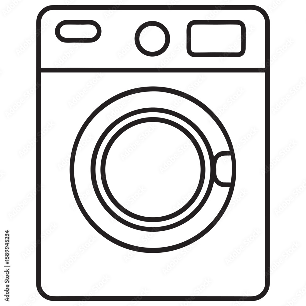 Poster outline icon of a front loading washing machine with controls appliance home