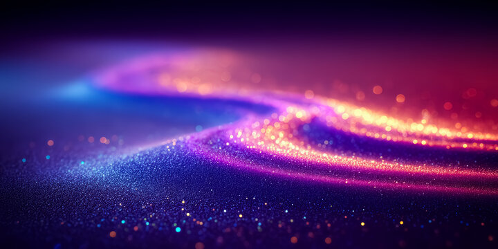 Colorful, swirling pattern of glitter is displayed on a dark background