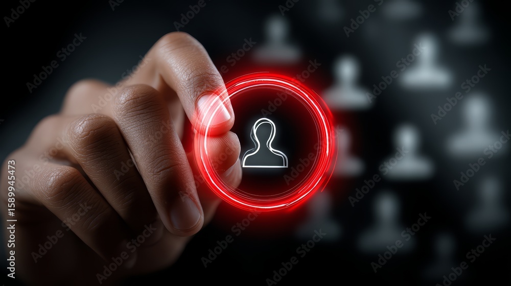 Poster hand is pointing to a red circle with a person in it