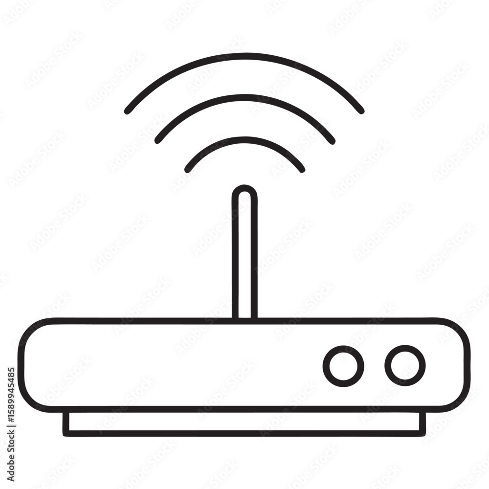 Poster outline icon of a wireless router with signal waves wifi