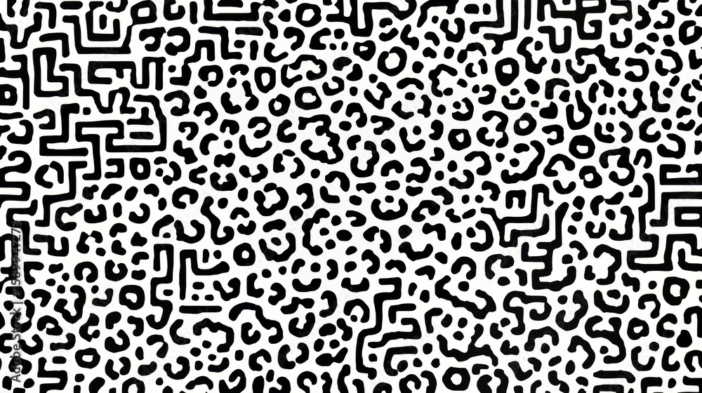 Aufkleber the image is a black and white photo of maze print pattern. the pattern is made up of various shapes