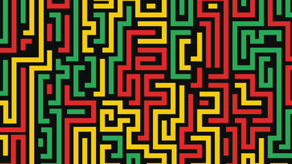 Abstract African-Inspired Pattern – Red, Yellow, Green Vector Background for Black History Month, Juneteenth, Kwanzaa