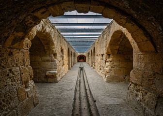 A view of the ruins of the El Djem (Jem) Roman amphitheatre in Mahdia, Tunisia