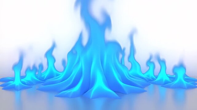 A digitally rendered image showing blue flames rising against a white background and light reflection