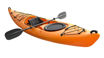 Orange Kayak with Paddle, isolated on transparent background